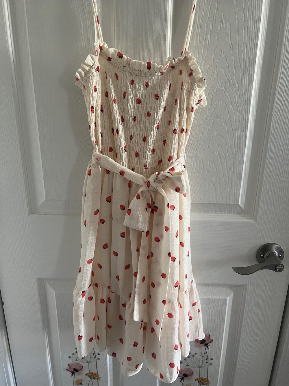 B Darlin Cream Mini Dress with Red Strawberry Print